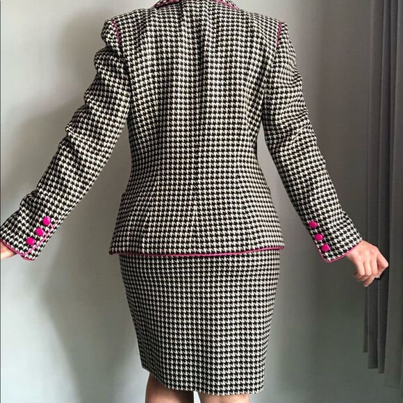 VTG 80s Ungaro Houndstooth Blazer & Pencil Skirt Suit SET S Wool Preppy Career - Picture 5 of 14